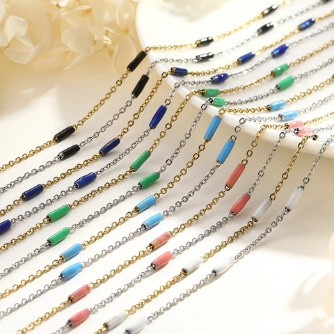 Stainless Steel Necklace With Colorful Enamel Tube Beads Minimalist Ins Style Jewelry For Women