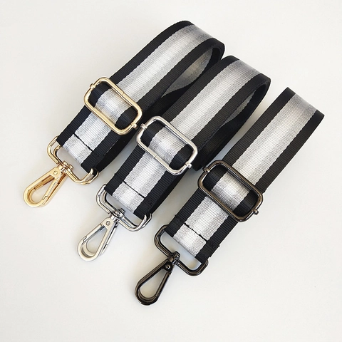 Adjustable Bag Strap Wide Replacement Shoulder Belt Striped Nylon Webbing Crossbody Handbag Accessory Metal Swivel Hooks