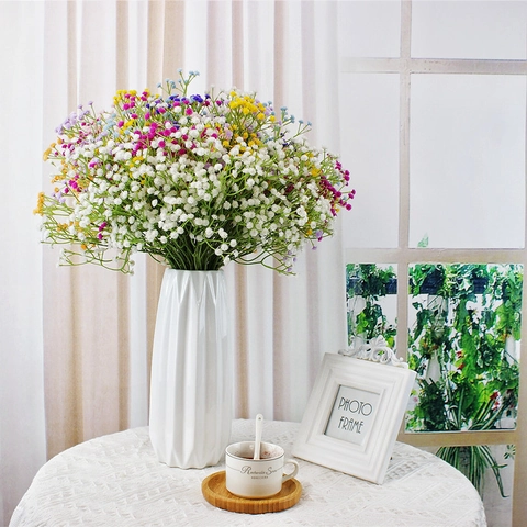 Artificial Gypsophila Baby's Breath Flowers Plastic Multi Branch Bouquet Home Wedding Decor Photography Props Aesthetic