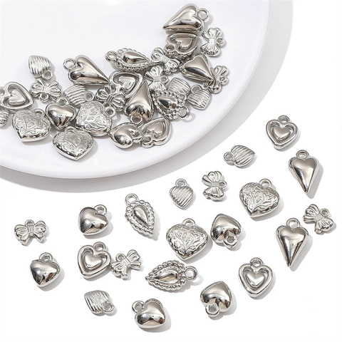 Silver Tone Plastic Charms Heart And Bow Styles For DIY Jewelry Making Necklace Bracelet Craft Accessories