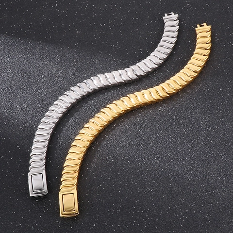 Bracelet Homme En Acier Inoxydable Motif Vague Poli Style Industriel Punk Chaîne En Os De Dragon Bijoux
