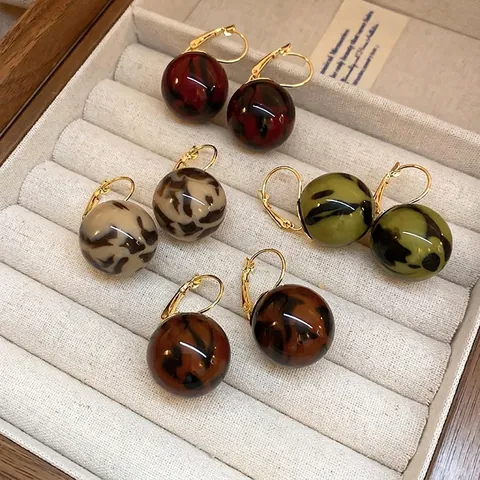 Retro Harzkugel Hängeohrringe Für Damen Mit Legierungshaken Und Silber Ohrstecker Marmormuster Vintage Schmuck