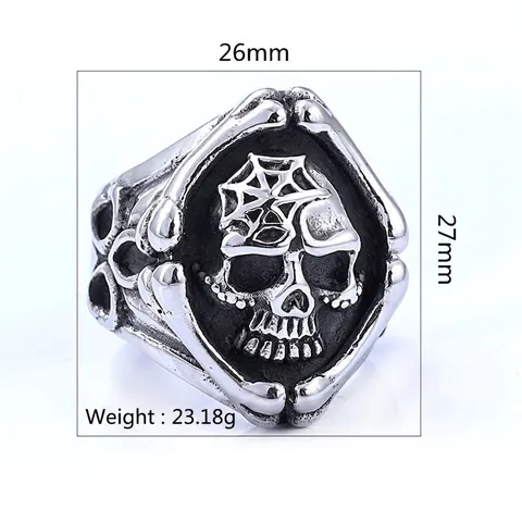 Anello Teschio Gotico Acciaio Inossidabile 316L Ragnatela Ossa Incrociate Gioielli Punk Biker Vintage Per Uomini