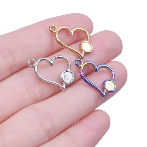 Ciondoli A Cuore In Acciaio Inossidabile Con Base Rotonda Per Creazione Di Gioielli DIY Charms Cavi Accessori Moda