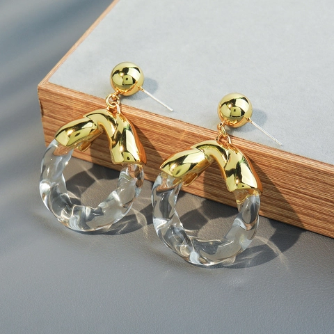 Vintage Handgefertigte Kupfer Goldkugel Klare Gedrehte Glas Ohrhänger Für Damen Geometrische High Sense Runde Ohrringe