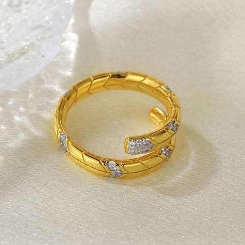 925 Sterling Silber Schlangenring Zirkon Gold Plattiert Offen Verstellbar Licht Luxus Vintage Schmuck Für Frauen