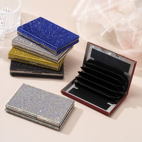 Bling Rhinestone Card Holder Metal Accordion Multi Slot Business Credit Card Case Sparkly Luxury Wallet For Women