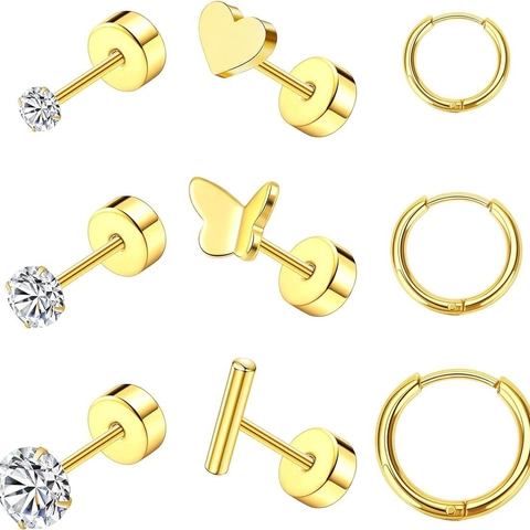 Parure de Boucles d'Oreilles Piercing en Acier Inoxydable Forme Cœur Papillon Éclair Créoles Bijoux Mode Punk pour Femmes Hommes