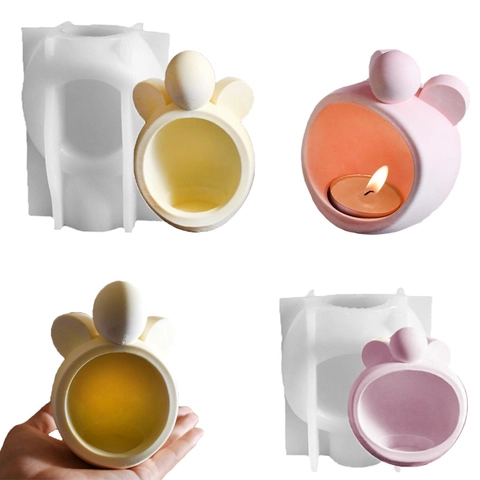 Mouse Head Silicone Mold For DIY Plaster Candle Holder Resin Aromatherapy Base Crafting Tool