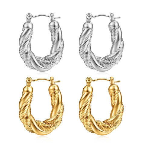 Pendientes De Aro De Acero Inoxidable Retorcidos En Forma De U Textura De Cadena De Serpiente Doble Capa Joyería Para Mujer