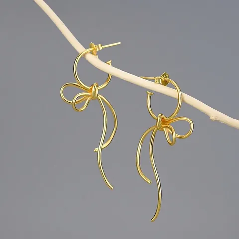 Lovely Bowknot Ribbon Dangle Earrings 925 Sterling Silver Long Tassel Knot Drop Earrings For Women Elegant Jewelry