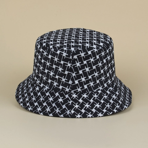 Omkeerbare Vissershoed Zwart Wit Geruit Geometrisch Patroon Polyester Zonbescherming Buiten Reizen Casual Unisex