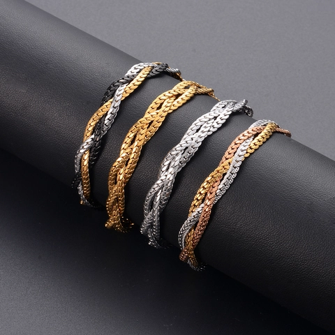 Pulsera de Cadena Trenzada de Acero Inoxidable Minimalista para Mujer Hombre Cadena de Muñeca Multicolor Ajustable Joyería de Moda
