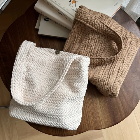 Gewebte Textur Achseltasche Minimalistische Canvas Handtasche Täglich Lässig Damen Strick Tote