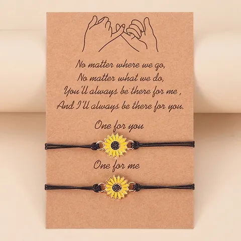 Sonnenblume Blume Anhänger Handgeflochtenes Armband Emaille Legierung Schmuck Für Freundschaft Geschenk Boho Verstellbar