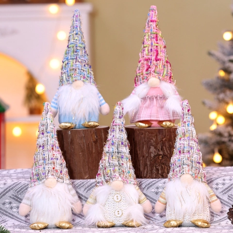 Gnome De Noël Décoration En Peluche Poupée Nain Sans Visage Fait Main Tomte Nordique Tissu Tricot Tweed Décor De Fête