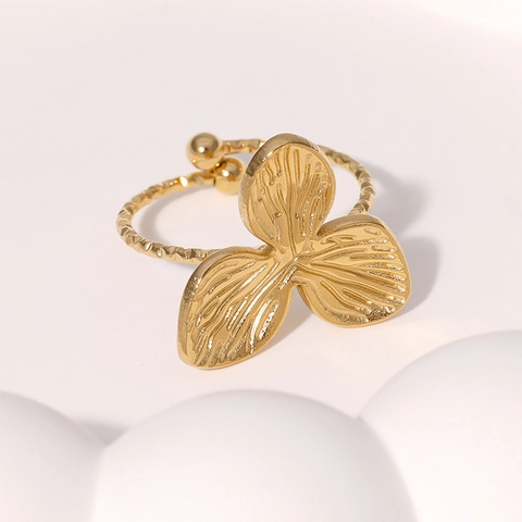 Anello In Acciaio Inossidabile Petalo Di Foglia Regolabile Design Aperto Venatura Texturizzata Minimalista Stile Ins Gioielli