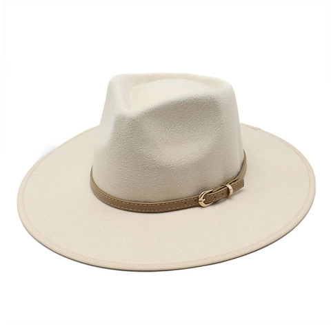 Retro Fedora Hat Wide Brim Cotton Polyester Blend With Metal Buckle Belt Decor Vintage Jazz Style For Men Women