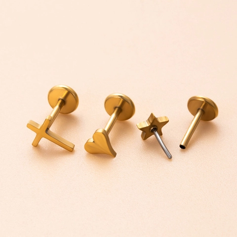 Stainless Steel Cartilage Earrings Push Pin Flat Back Heart Star Cross Moon Rabbit Lip Stud Piercing Jewelry Unisex