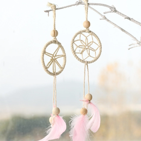 Decorazioni Appese In Peluche Per Albero Di Natale E Stella Con Perline Di Legno E Piume Arredamento Per Finestre