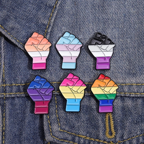 Fist Shape Enamel Pin LGBTQ Pride Rainbow Alloy Brooch Individual Creative Metal Badge For Bag Clothing Decor Unisex Accessory