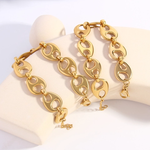 Pulsera de Acero Inoxidable Chapado en Oro de 18K Eslabón Marinero Hip Hop Punk Joyería para Mujer Hombre Cadena de Grano de Café Brazalete