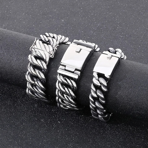 Bracciale Da Uomo Catena Cubana Acciaio Inossidabile Retro Punk Pesante Gioielli Hip Hop