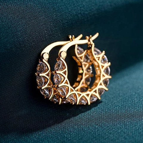 Hoop Earrings Copper Zircon Inlaid Geometric Huggie Earrings For Women Elegant Shiny U Shaped Jewelry Accessory