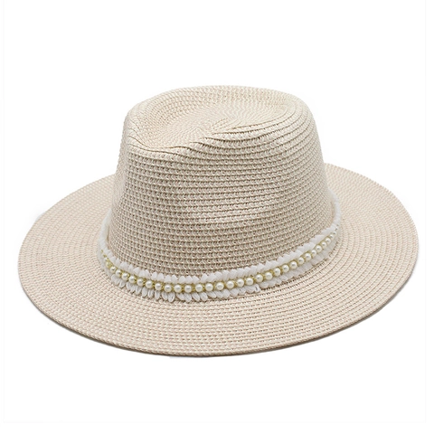 Woven Paper Strohhut Damen Sommer Strand Sonnenschutz Mit Künstliche Perle Und Plissee Stoff Eleganter Panama Stil