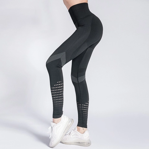 Yoga Leggings Hohe Taille Nahtlos Mesh Aussparung Atmungsaktiv Bauchkontrolle Schnelltrocknend Sport Tights Damen