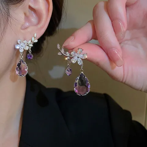 Elegante Blumen Zweig Ohrhänger Mit Farbverlauf Kristall Zirkonia Und 925 Sterling Silver Earring Post