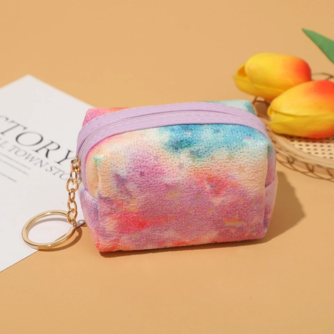 Mini Ster Portemonnee Pluche Tie-Dye Gradiënt Opbergtas Met Rits En Sleutelhanger Haak Oortelefoon Hoesje