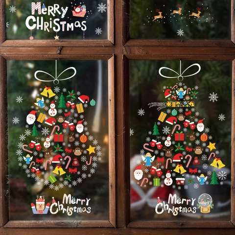 Pegatinas De Ventana De Navidad Calcomanías De Vidrio Extraíbles De PVC Copo De Nieve Festivo Papá Noel Reno Decoración De Hogar De Tienda Feliz Navidad