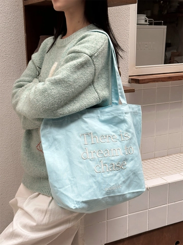 Canvas Tote Bag For Women Large Capacity Letter Embroidery Casual Shoulder Bag And Crossbody Handbag