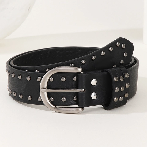 Cintura Punk Con Borchie Da Donna Pelle PU Borchie In Metallo Argentato Stile Hip Hop Y2K Larga Con Fibbia In Lega