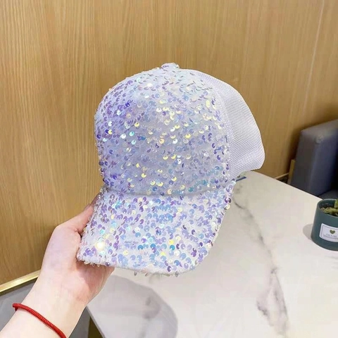 Fashion Women Sparkly Sequin Baseball Cap Breathable Mesh Sun Protection Adjustable Snapback Hat