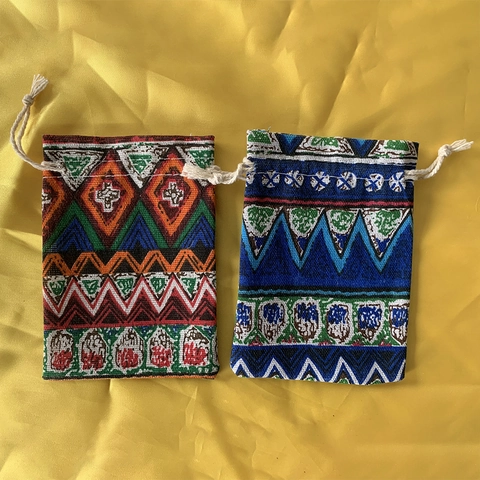 Ethnic Style Drawstring Jewelry Packaging Bags Cotton Linen Geometric Pattern Gift Pouches For Wedding Favors