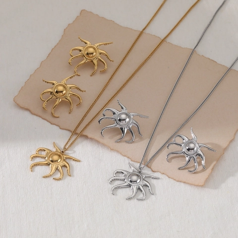 Sonne Oktopus Anhänger Halskette Ohrringe Edelstahl Gold Silber Plattiert Mode Schmuck Zubehör Für Frauen