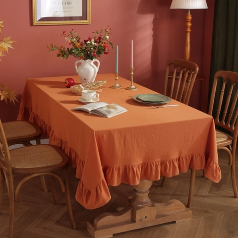 Effen Kleur Katoenen Tafelkleed Met Roffel Rand Rechthoekig Rond Tafelkleed Voor Kerstmis Halloween Thuis Eetkamer Decoratie