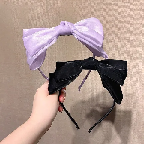 Large Bow Headband Organza Satin Fabric Solid Color Korean Style Sweet Hair Accessory For Women Girls Elegant
