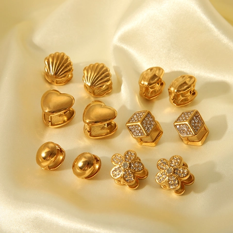 Gold Plated Stainless Steel Huggie Hoop Earrings Waterproof Hypoallergenic Heart Flower Geometric Zircon Studs For Women