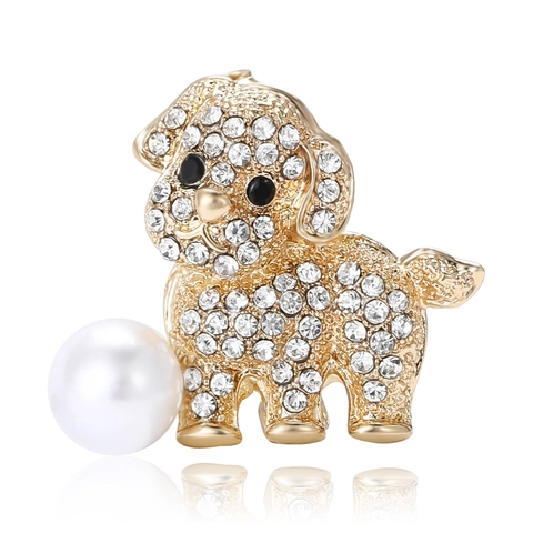 Graziosa Spilla Cane Lega Rhinestone Lucida Pin Animale Con Perla Artificial Sintetica Gioielli Per Uomo Donna Abiti Cappotti