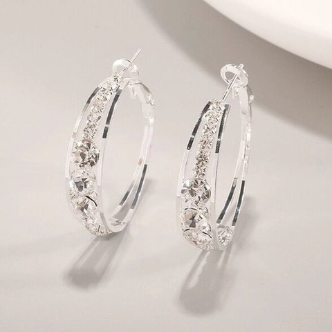 Orecchini A Cerchio Geometrici Minimalisti Lega Con Intarsi Strass Forma C Gioielli Di Moda Per Donne