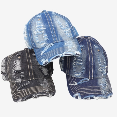 Casquette De Baseball En Jean Délavé Vintage Déchirée Ajustable Dad Hat Streetwear Unisexe