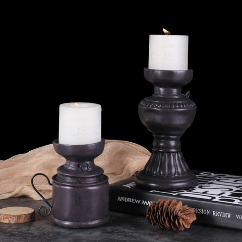 Retro Resin Kerosene Lamp Shape Candle Holder Distressed Vintage Decorative Tabletop Ornament For Living Room Home Decor