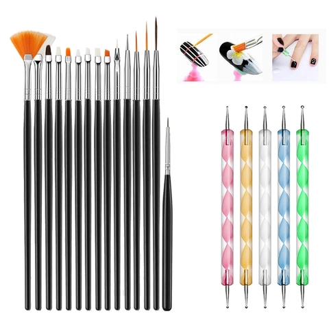 Professional Nail Art Brushes And Dotting Pens Nylon Hair Plastic Handle Manicure Drawing Painting Tools