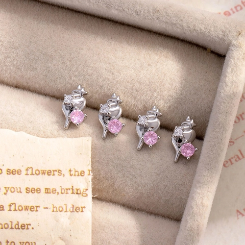 Ice Cream Cone Cartilage Earring Stud Titanium Steel Copper Pink Zircon Screw Back Piercing Jewelry Cute Sweet For Women
