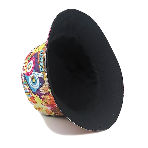 Chapeau Bob Rétro Polyester Imprimé Motif Cassette Réversible Protection Solaire Vintage Streetwear