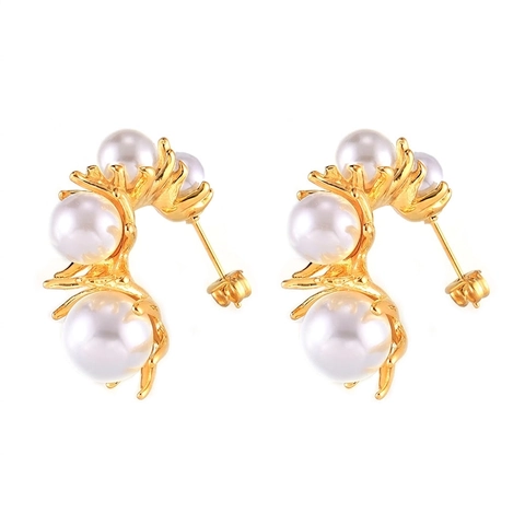Pendientes de Botón en Forma de C de Acero de Titanio Minimalistas Franceses Con Incrustaciones de Perlas Joyas Mujer
