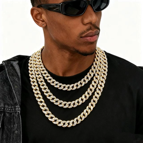 Catena Cuban Link Hip Hop Collana Bracciale Lega Strass Scintillante Gioielli Street Style Per Uomo Donna
